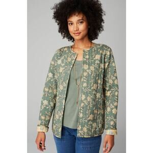 Pure Jill Reversible Quilted Floral Jacket Green Yellow Open Front Lagenlook 2X